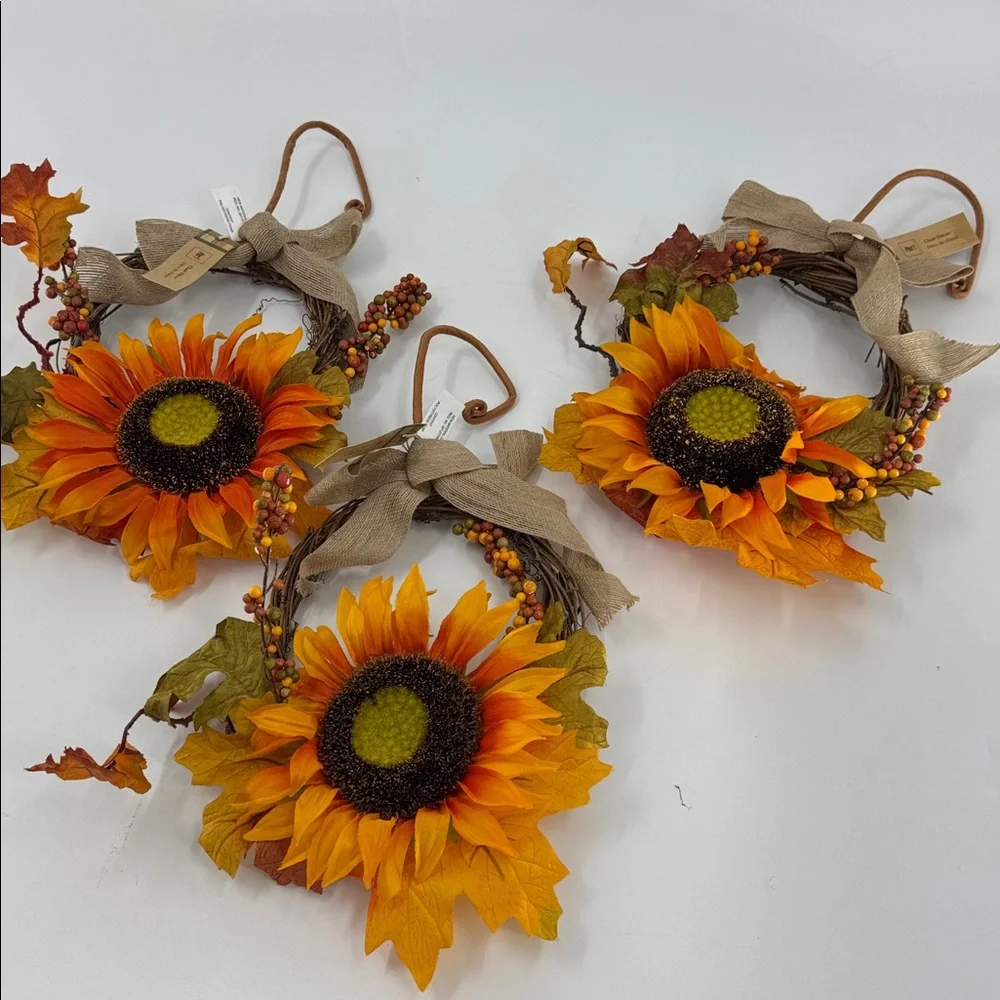Pier1 Set of 3 Sunflower Autumn Wreath Chair Decor NWT